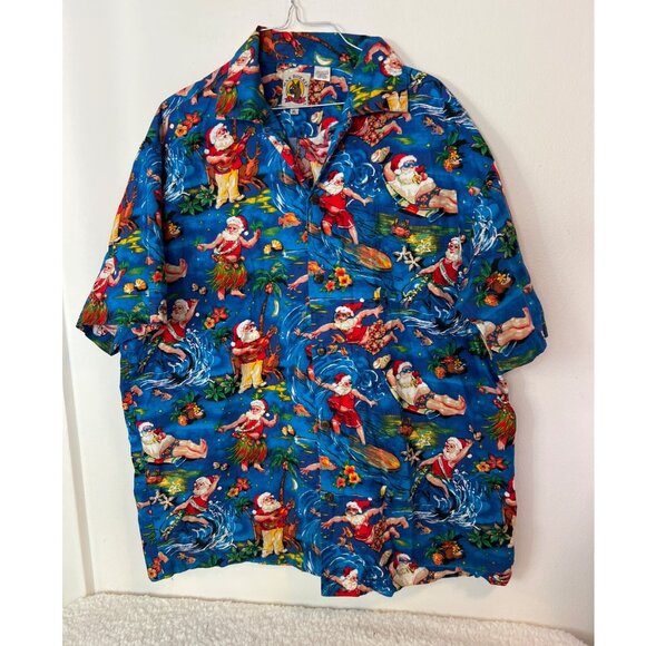 Max Boxxer XL Santa Surfing Hawaiian Button Down Shirt Tropical Holidays - Picture 1 of 6